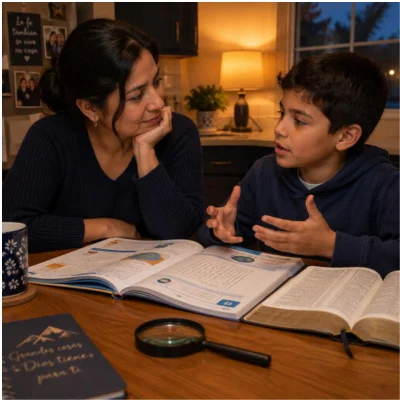 Madre e hijo haciendo la actividad juntos